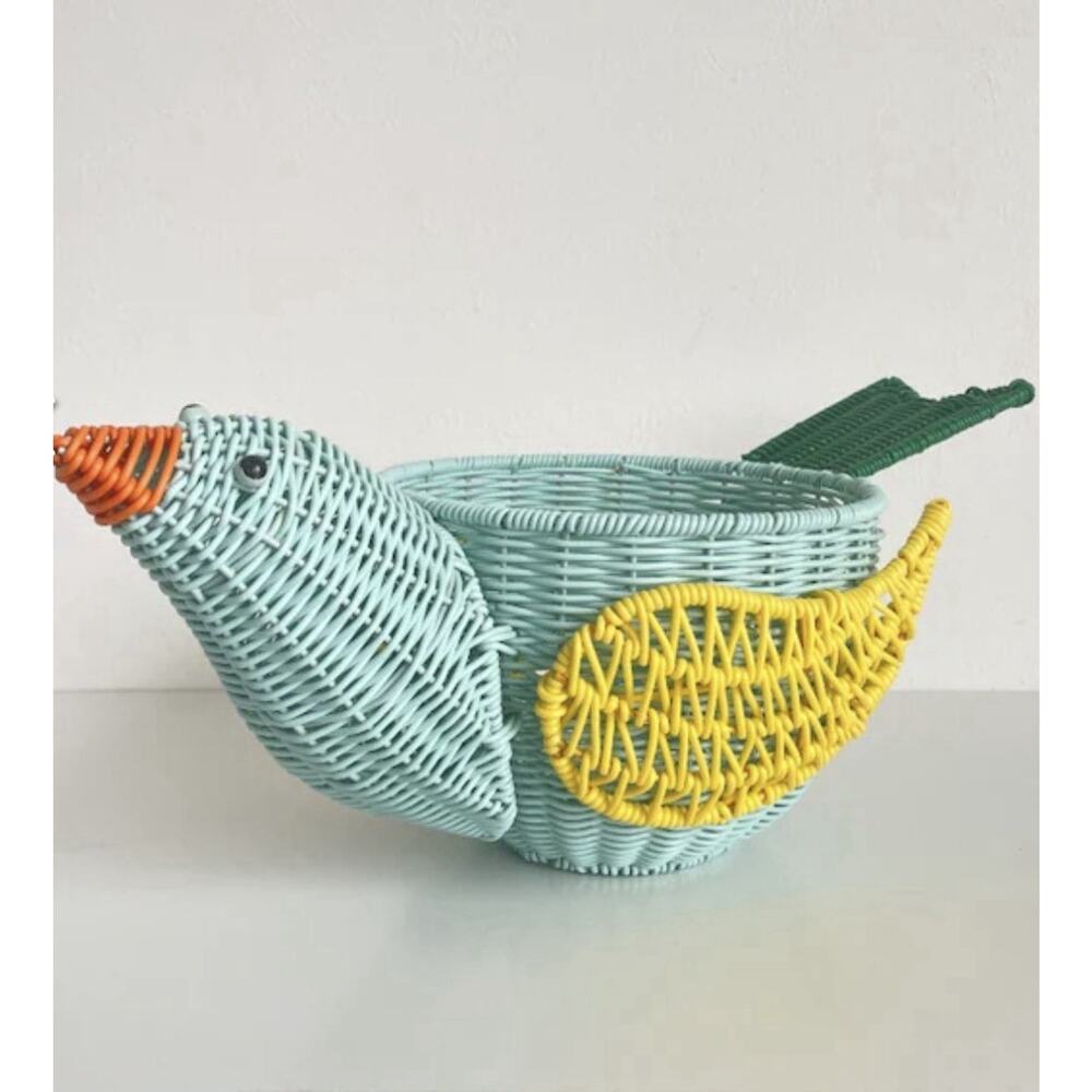 CIROA Hello Summer Bird Duck Vinyl Woven Wicker Basket Robins Egg Mint Blue 16”